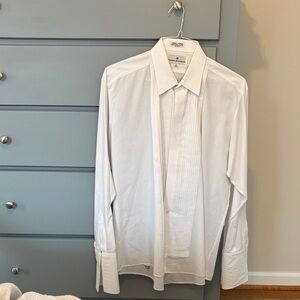 Pierre Balmain White Pleated Front Dress Shirt - 16.5; 34/35